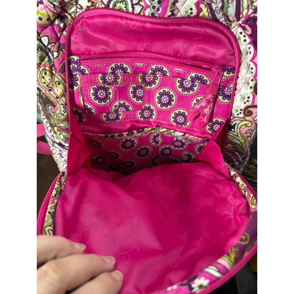 Vera Bradley Quilted Laptop Backpack Plum Crazy Pink Purple Paisley Good Large